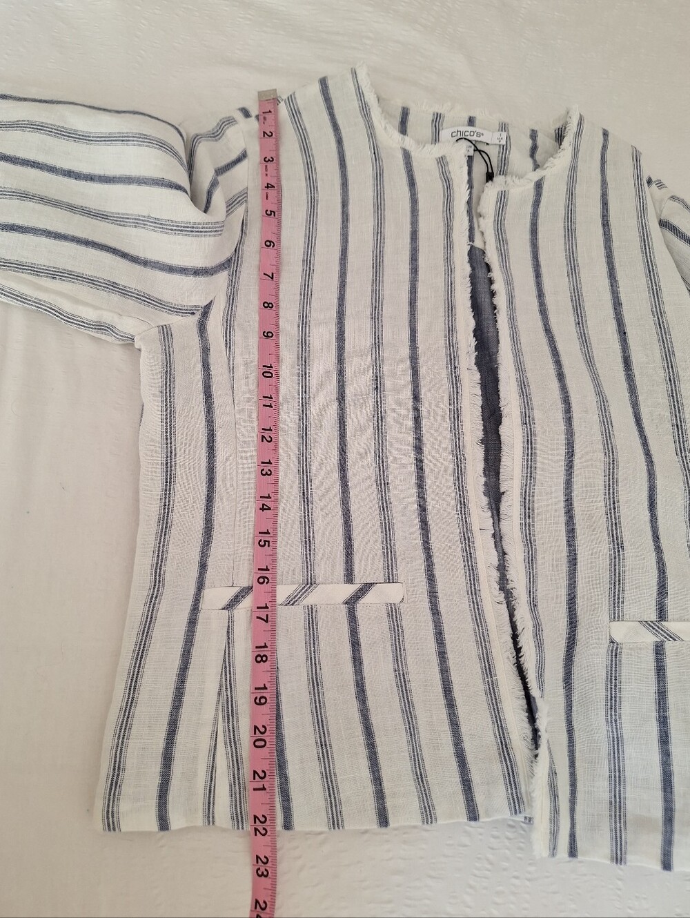 NWT Chico's White and Blue Striped Cropped Blazer - Picture 3 of 11
